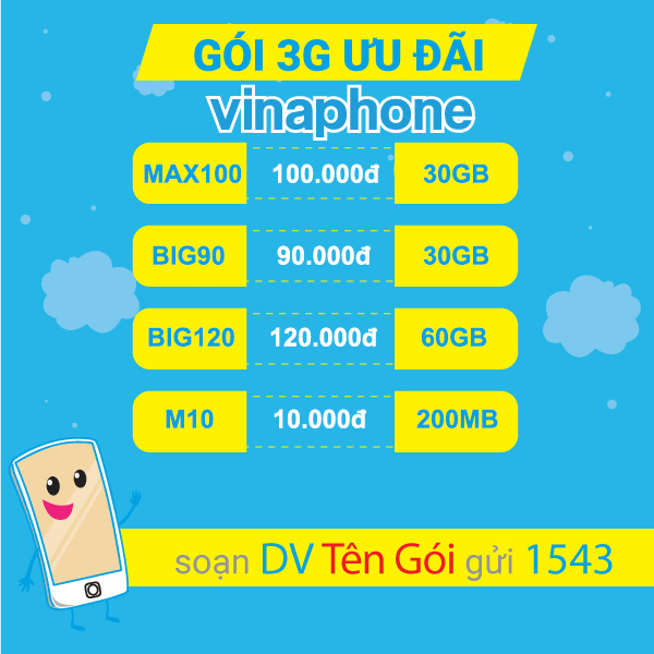 Đăng ký gói cước 3G Vinaphone giá rẻ chỉ từ 10.000đ