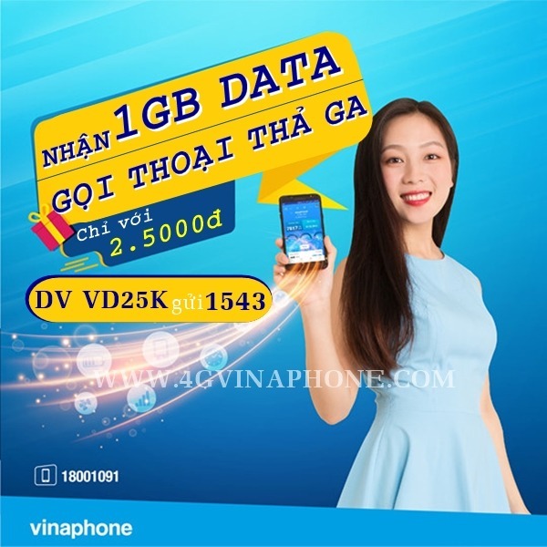 Cách đăng ký gói VD25K Vinaphone miễn phí gọi nội mạng + 2,5GB data