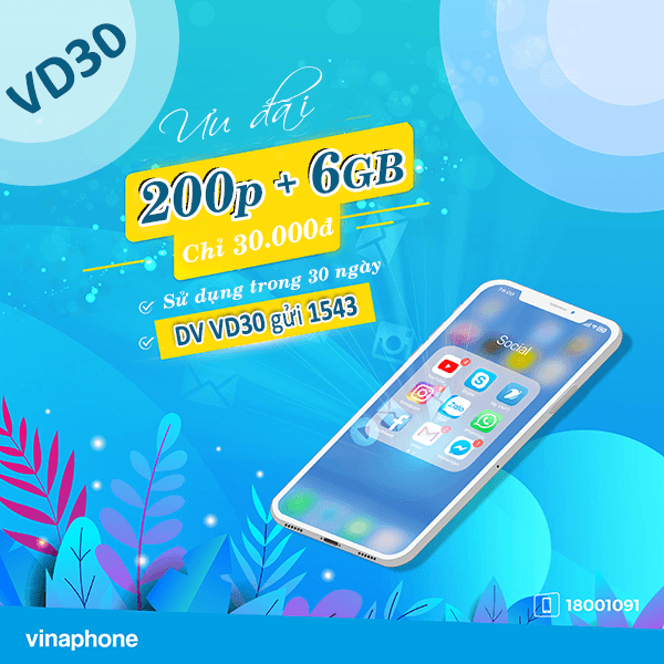 Cách đăng ký gói VD30 Vinaphone chỉ với 30k có ngay 6GB data và 200 phút gọi