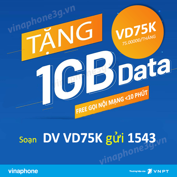 Đăng ký gói cước VD75K Vinaphone miễn phí data và gọi thoại