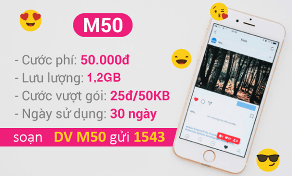 Đăng ký gói M50 Vinaphone miễn phí 1,2GB data tốc độ cao chỉ với 50.000đ