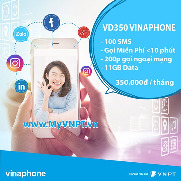 Đăng ký gói cước VD350 Vinaphone nhận data, gọi thoại, SMS miễn phí 
