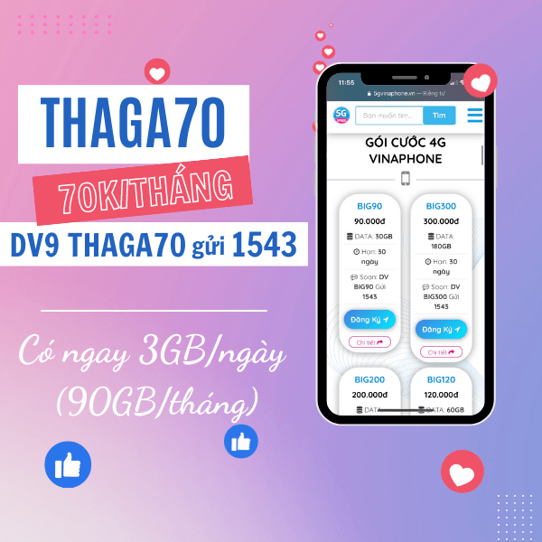 Cách đăng ký gói cước THAGA70 Vinaphone